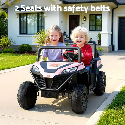 Rigo Kids Electric Ride On UTV Pink - 2-Seater Off-Road Car with Remote, Music & Headlights