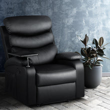 Artiss Erika Recliner Chair with Swivel Tray Table | PU Leather | Black