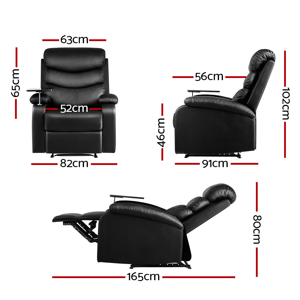 Artiss Erika Recliner Chair with Swivel Tray Table | PU Leather | Black