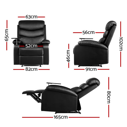Artiss Erika Recliner Chair with Swivel Tray Table | PU Leather | Black