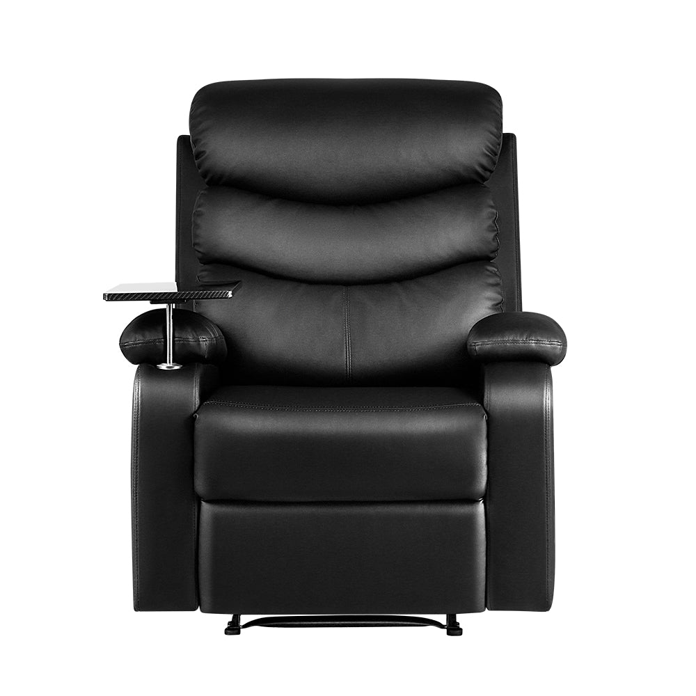 Artiss Erika Recliner Chair with Swivel Tray Table | PU Leather | Black