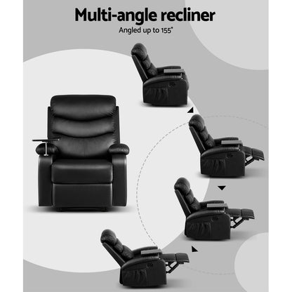 Artiss Erika Recliner Chair with Swivel Tray Table | PU Leather | Black