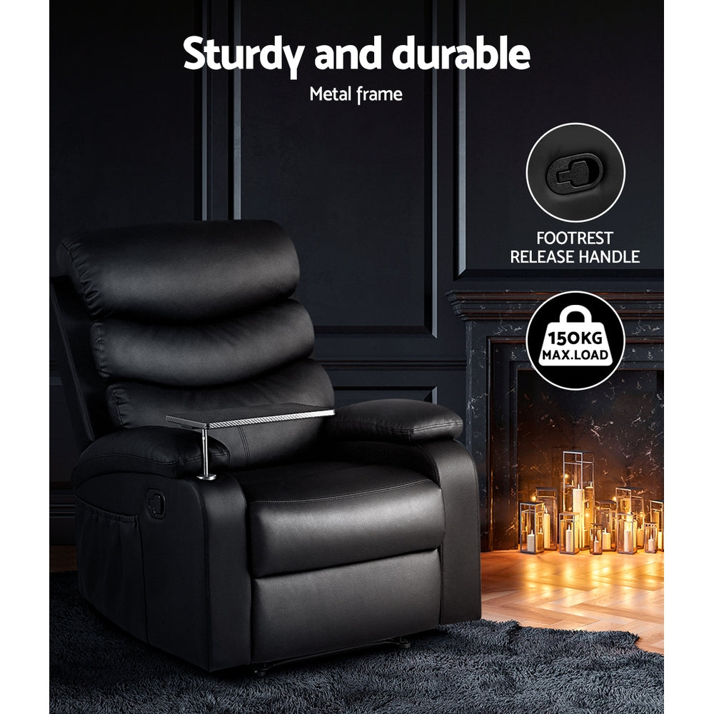 Artiss Erika Recliner Chair with Swivel Tray Table | PU Leather | Black