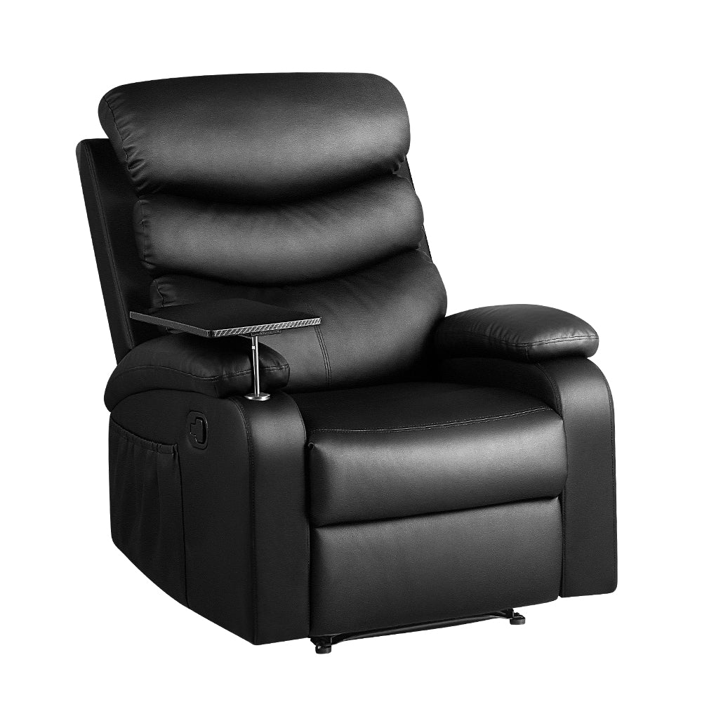 Artiss Erika Recliner Chair with Swivel Tray Table | PU Leather | Black