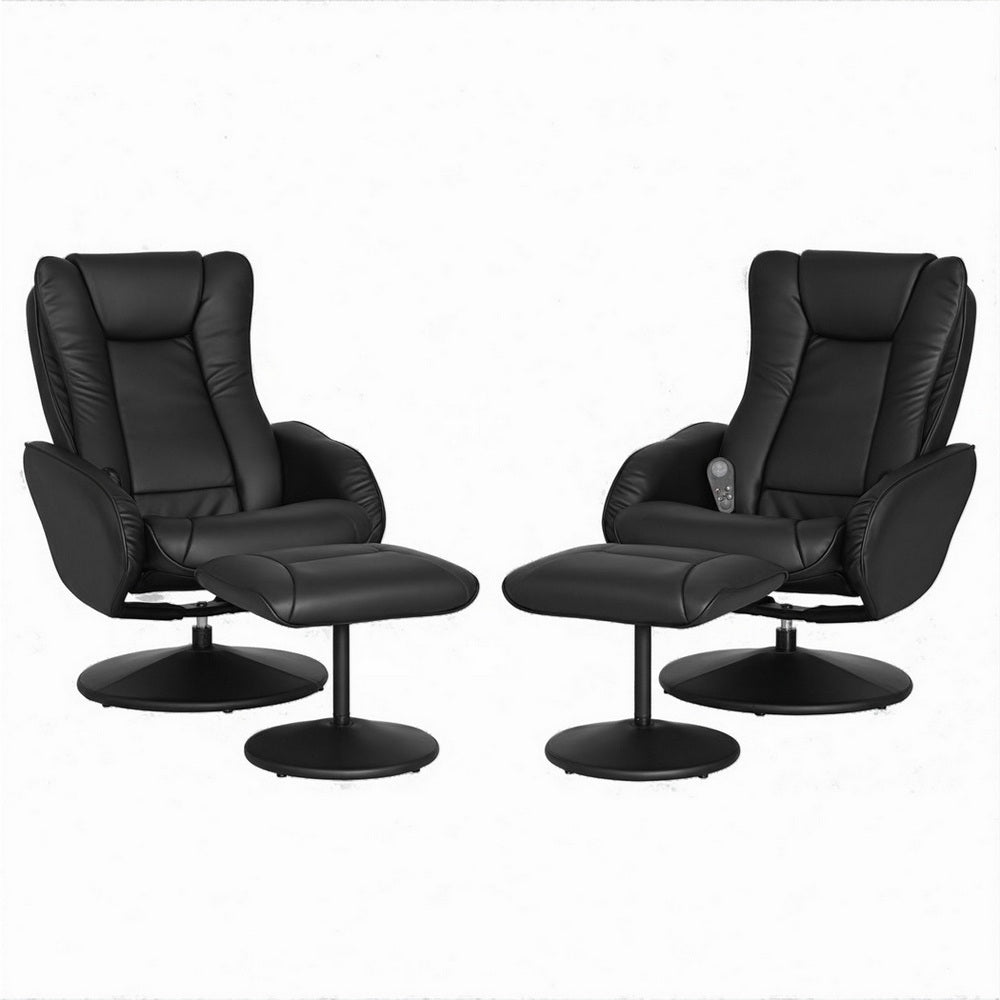 Artiss Recliner Chair with Massage & Heat | Set of 2 | PU Leather | Black