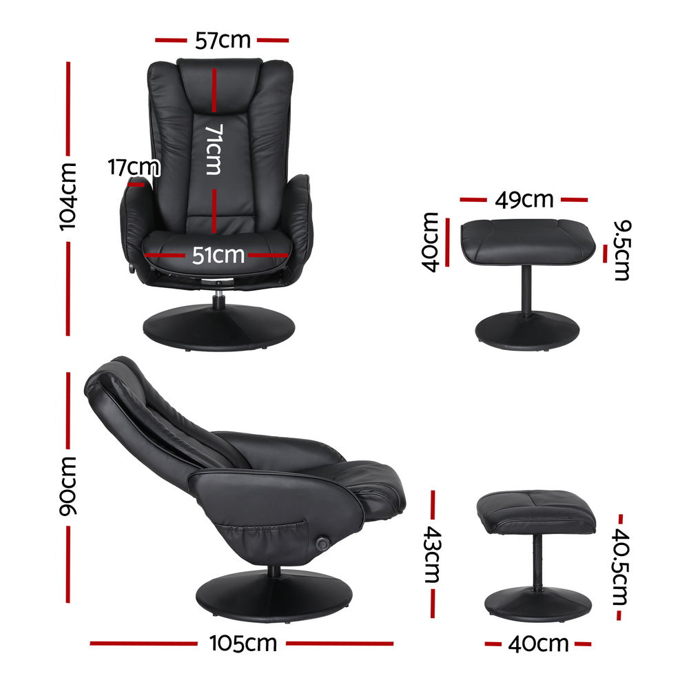 Artiss Recliner Chair with Massage & Heat | Set of 2 | PU Leather | Black