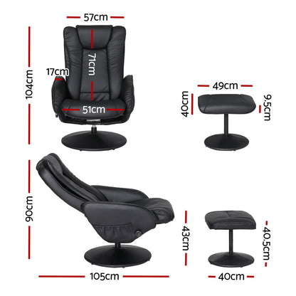 Artiss Recliner Chair with Massage & Heat | Set of 2 | PU Leather | Black