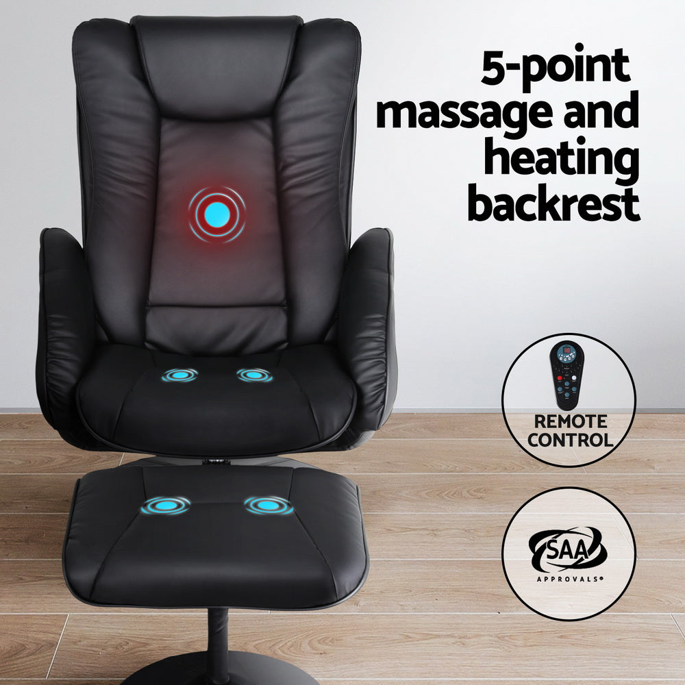 Artiss Recliner Chair with Massage & Heat | Set of 2 | PU Leather | Black