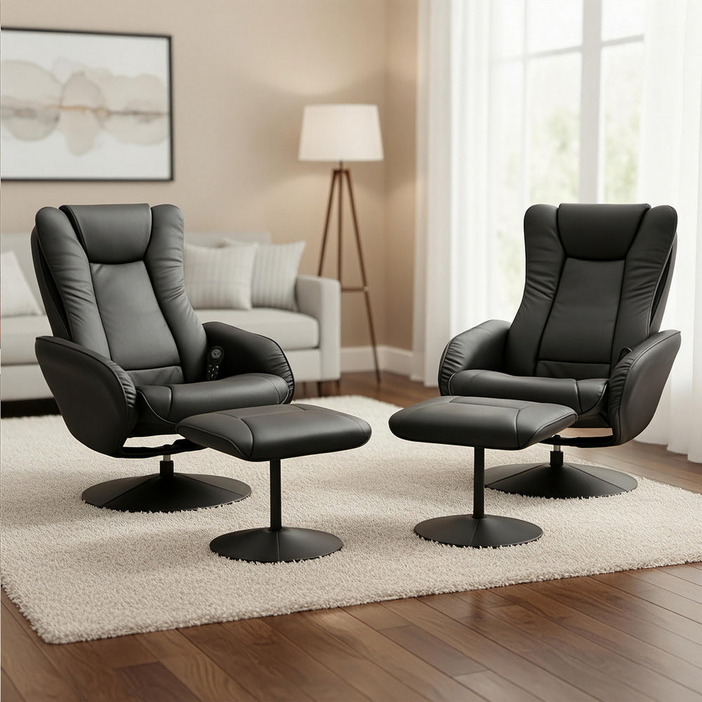 Artiss Recliner Chair with Massage & Heat | Set of 2 | PU Leather | Black