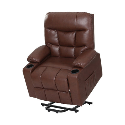Artiss Lift Recliner Chair 8-Point Heated Massage 155° Recline Lumbar Heat PU Leather 180kg Brown