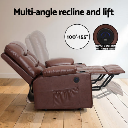Artiss Lift Recliner Chair 8-Point Heated Massage 155° Recline Lumbar Heat PU Leather 180kg Brown