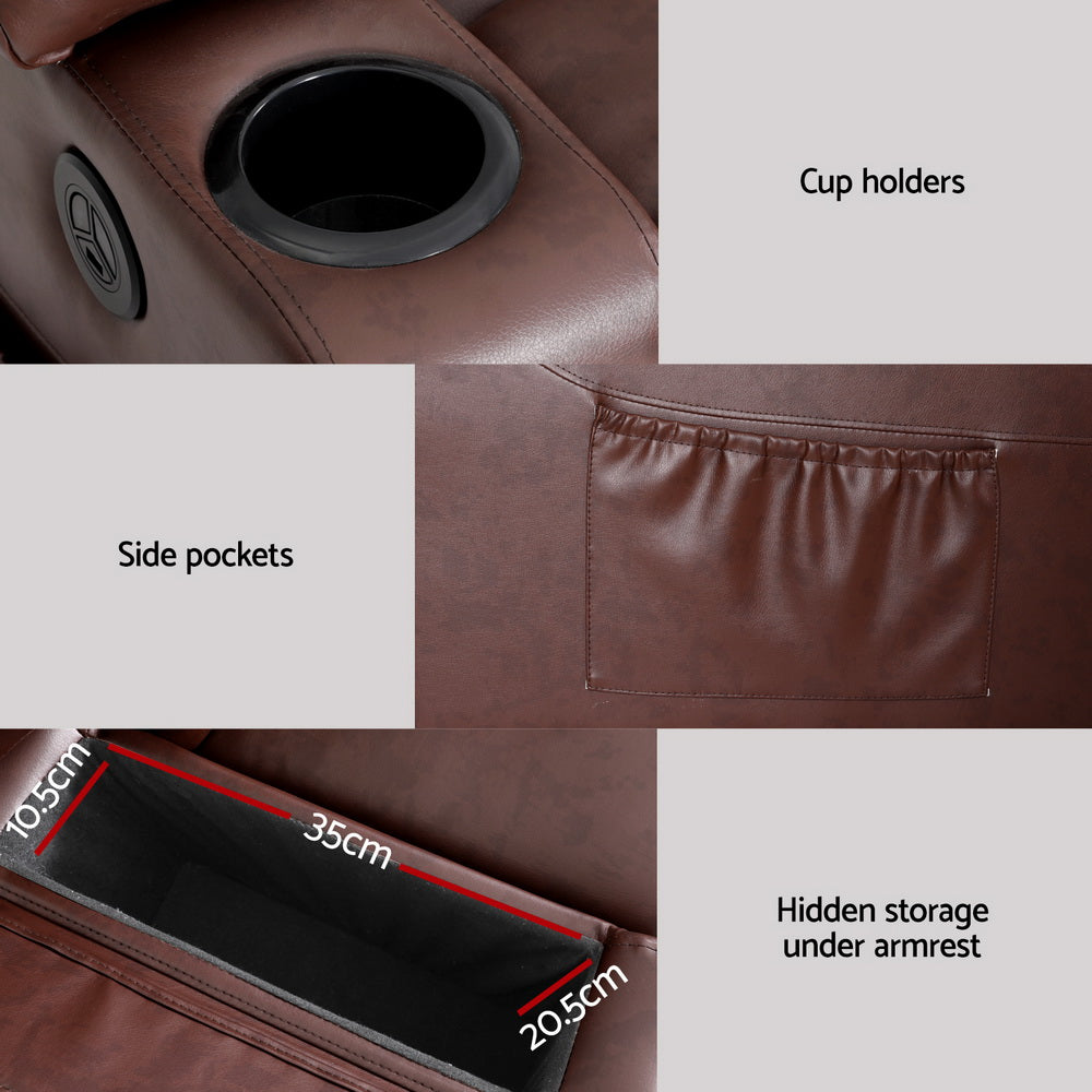 Artiss Lift Recliner Chair 8-Point Heated Massage 155° Recline Lumbar Heat PU Leather 180kg Brown