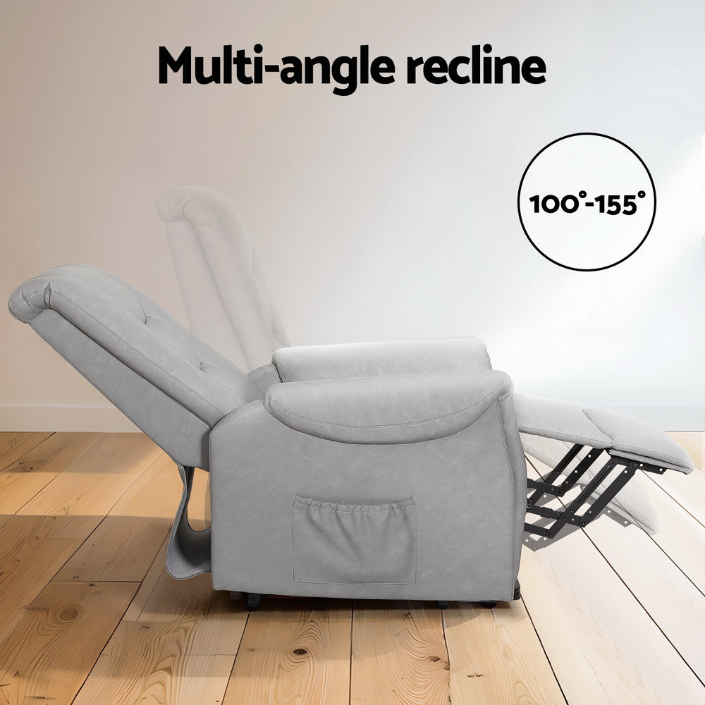 Artiss Lift Recliner Chair 155° Recline Retractable Footrest PU Leather 150kg Grey