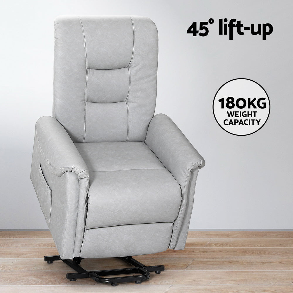 Artiss Lift Recliner Chair 155° Recline Retractable Footrest PU Leather 150kg Grey