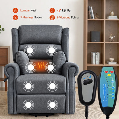 Artiss Lift Recliner Chair 8-Point Heated Massage 130° Recline Skin-Friendly Fabric Compact 150kg Grey