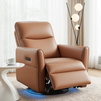 Artiss Power Recliner Swivel Chair PU Leather LED Lights USB Charging 240 Degree Swivel Brown