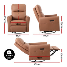 Artiss Power Recliner Swivel Chair PU Leather LED Lights USB Charging 240 Degree Swivel Brown