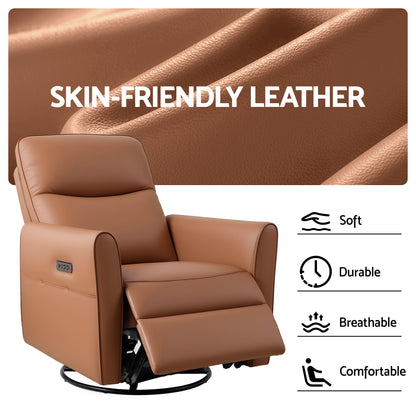 Artiss Power Recliner Swivel Chair PU Leather LED Lights USB Charging 240 Degree Swivel Brown