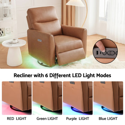 Artiss Power Recliner Swivel Chair PU Leather LED Lights USB Charging 240 Degree Swivel Brown