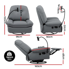 Artiss Swivel Rocker Recliner with USB Ports | PU Leather | Grey