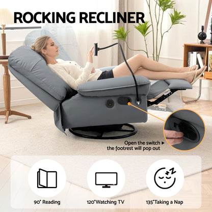 Artiss Swivel Rocker Recliner with USB Ports | PU Leather | Grey
