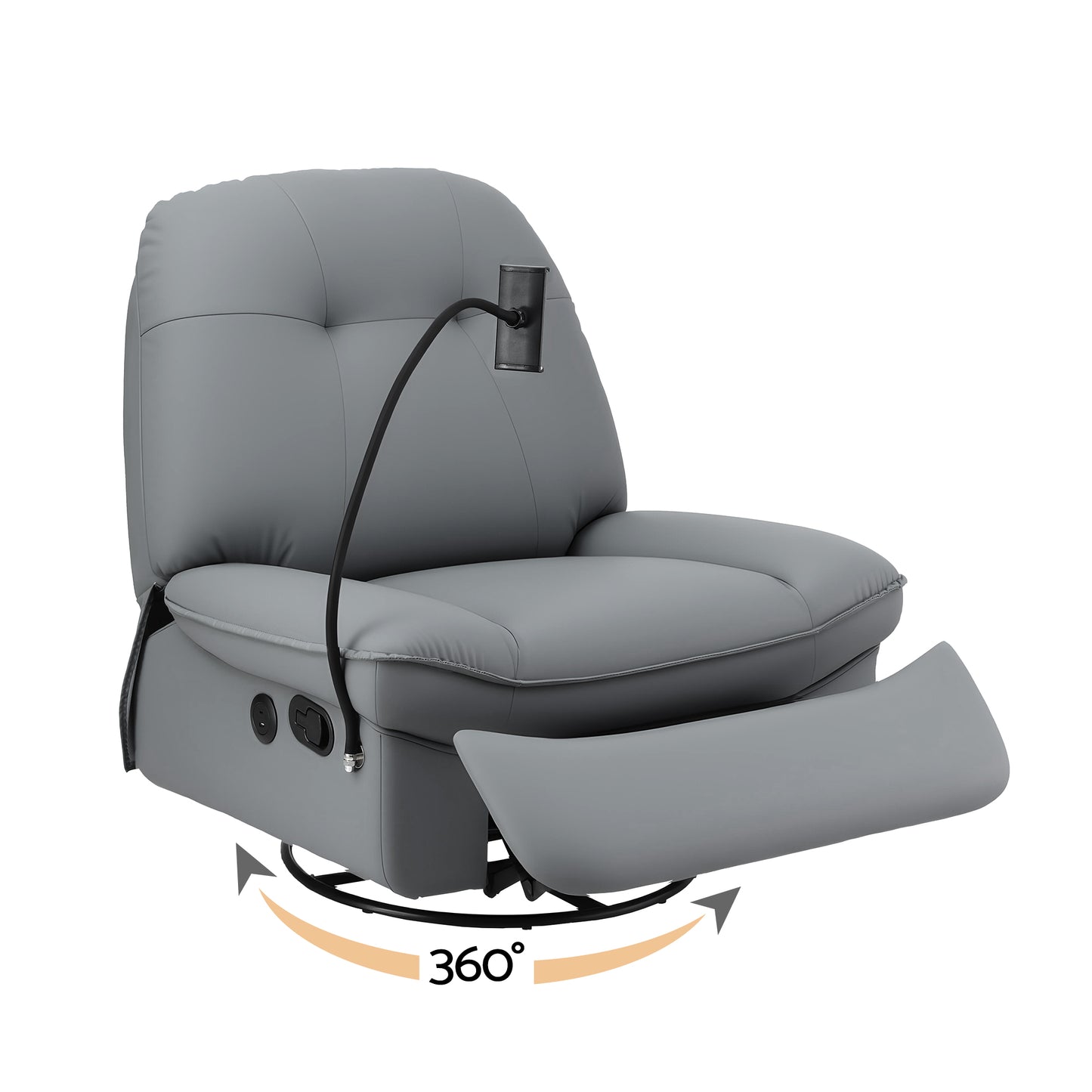 Artiss Swivel Rocker Recliner with USB Ports | PU Leather | Grey