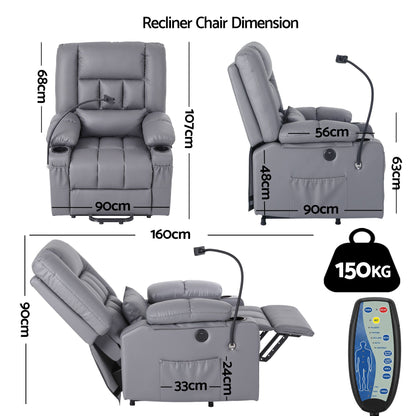 Artiss Power Lift Recliner Chair with Massage & Heat | Grey