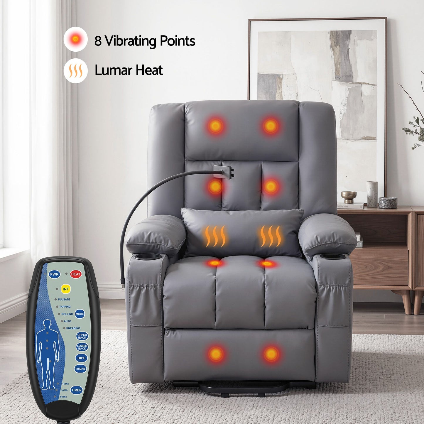 Artiss Power Lift Recliner Chair with Massage & Heat | Grey