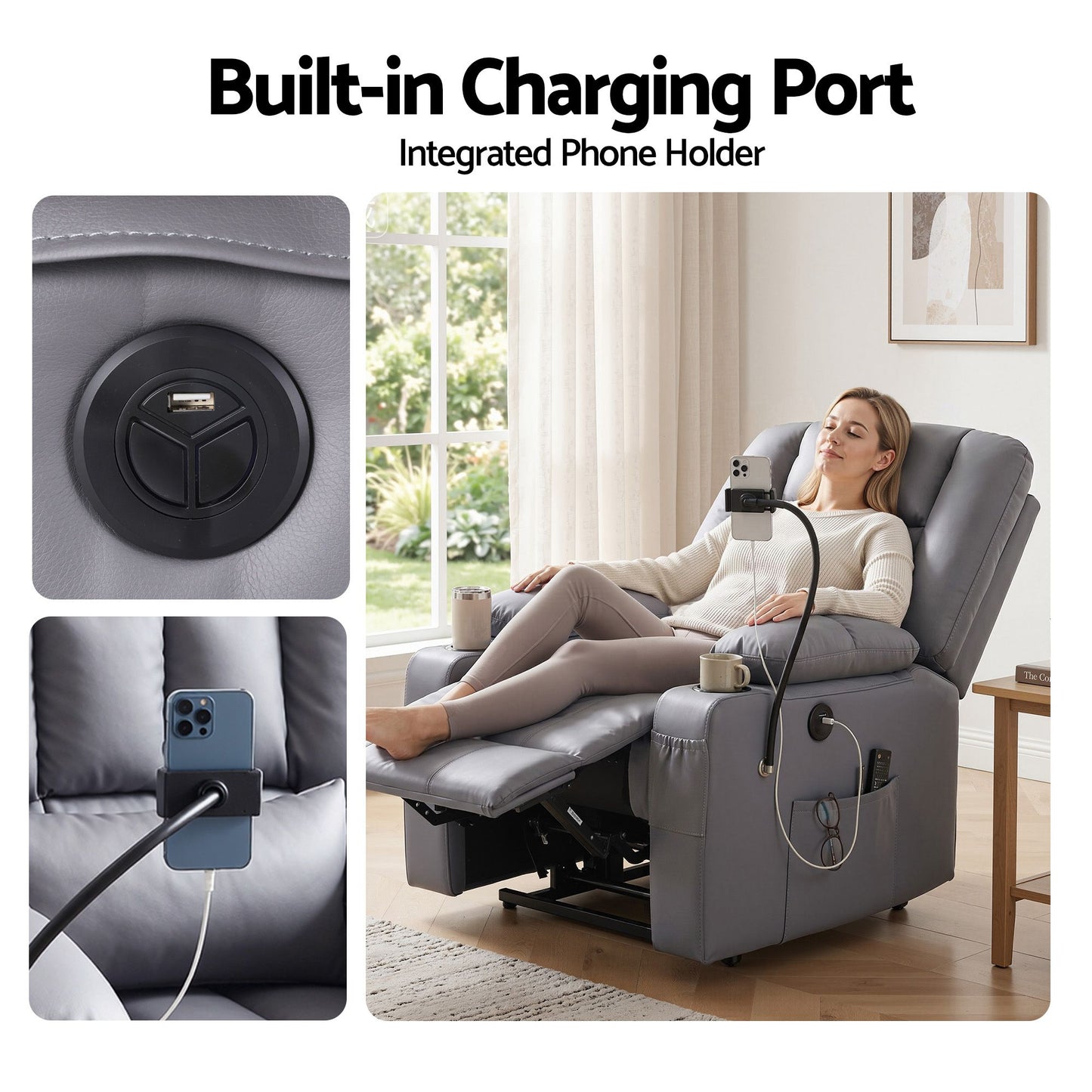 Artiss Power Lift Recliner Chair with Massage & Heat | Grey
