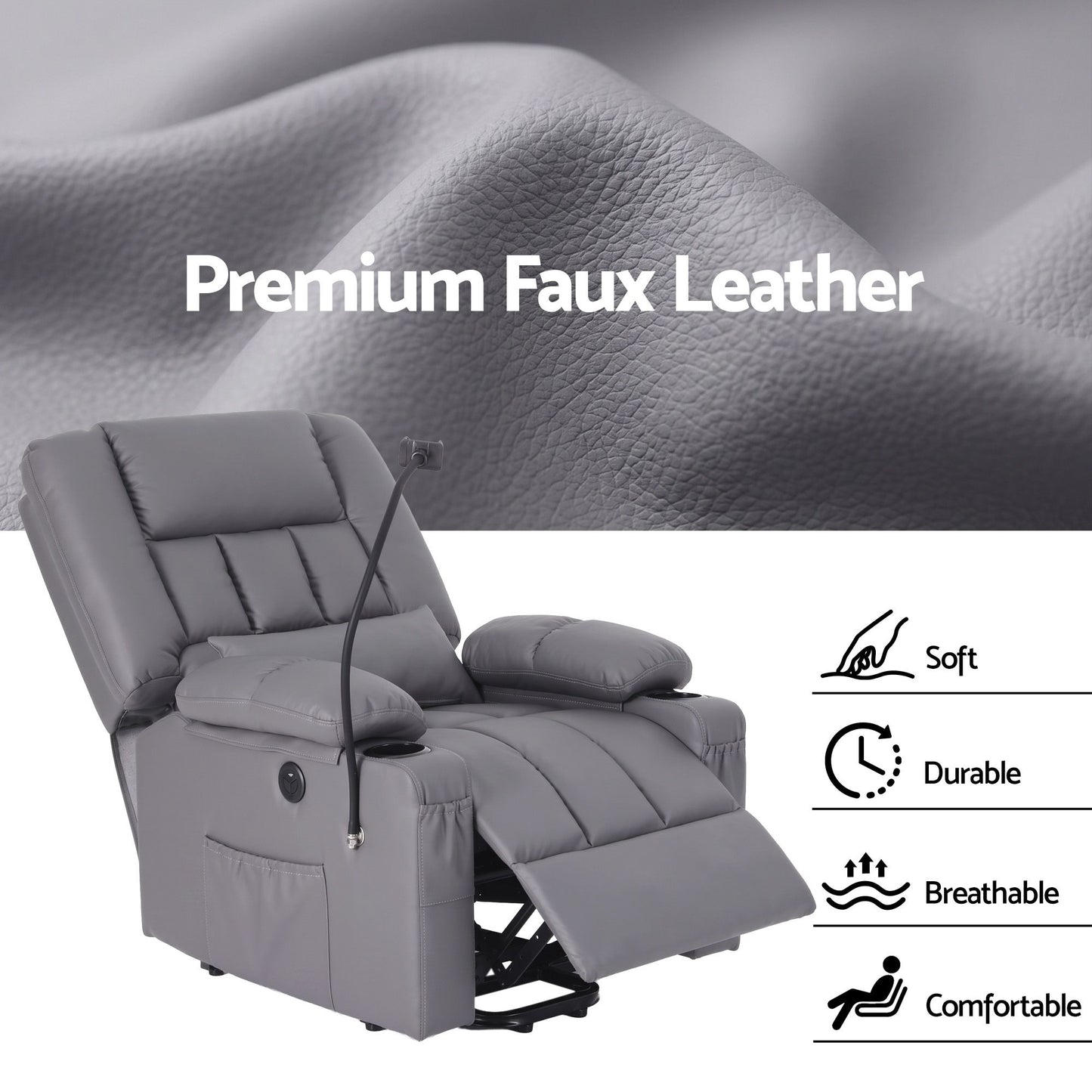 Artiss Power Lift Recliner Chair with Massage & Heat | Grey