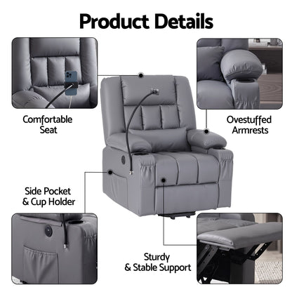 Artiss Power Lift Recliner Chair with Massage & Heat | Grey