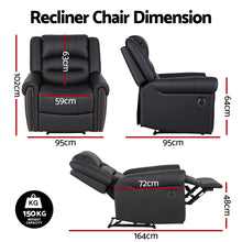 Artiss Manual Recliner Chair with USB Port | Faux Leather | Black
