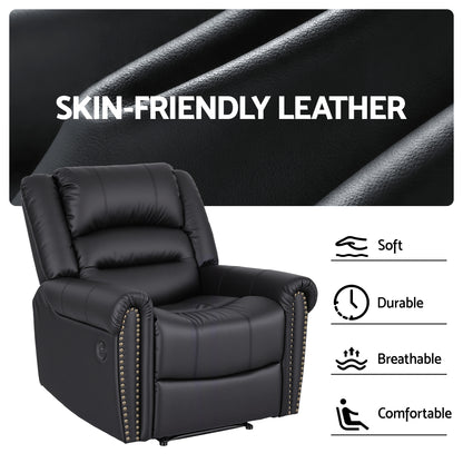 Artiss Manual Recliner Chair with USB Port | Faux Leather | Black