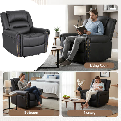 Artiss Manual Recliner Chair with USB Port | Faux Leather | Black