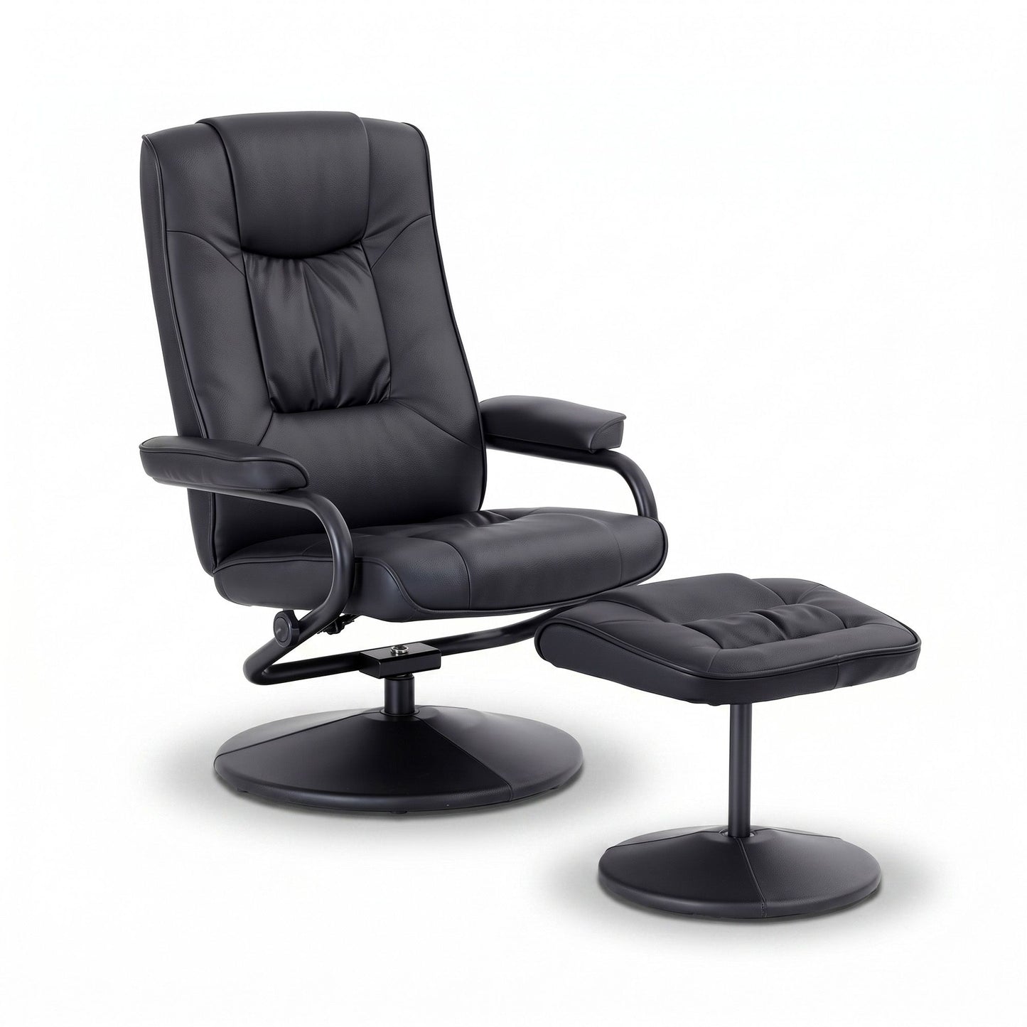 Artiss Swivel Recliner Chair & Ottoman Set | PU Leather | Black