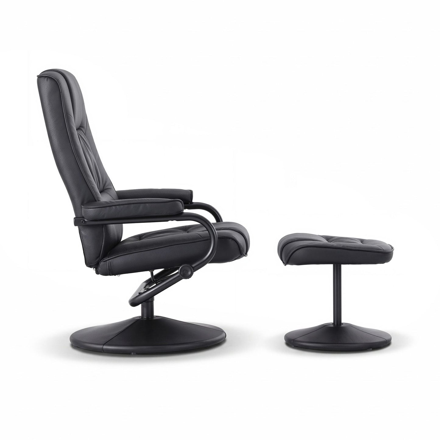 Artiss Swivel Recliner Chair & Ottoman Set | PU Leather | Black