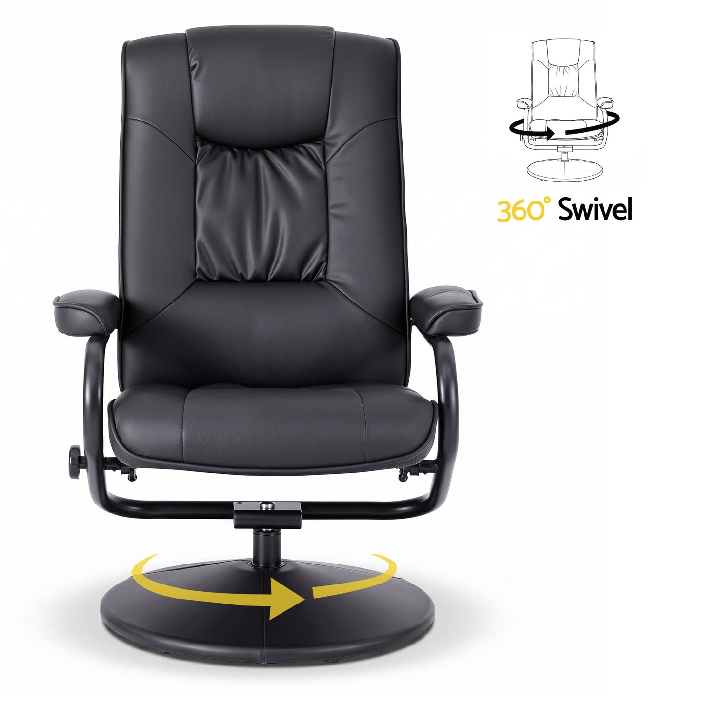 Artiss Swivel Recliner Chair & Ottoman Set | PU Leather | Black
