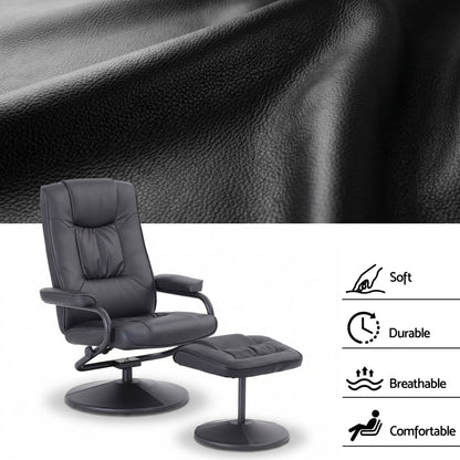 Artiss Swivel Recliner Chair & Ottoman Set | PU Leather | Black