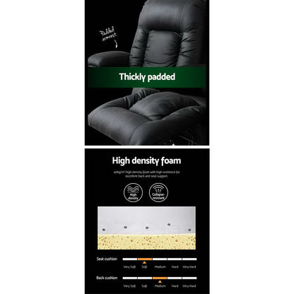 Artiss Recliner Chair Massage Heated 8-Point PU Leather 180kg Black