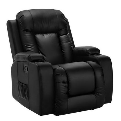 Artiss Recliner Chair Massage Heated 8-Point PU Leather 180kg Black