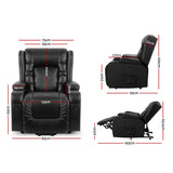 Artiss Lift Recliner Chair 8-Point Heated Massage 135° Recline PU Leather 180kg SAA Black