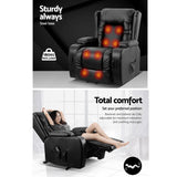 Artiss Lift Recliner Chair 8-Point Heated Massage 135° Recline PU Leather 180kg SAA Black