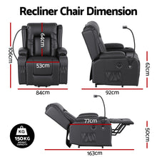 Artiss Lift Recliner Chair 8-Point Heated Massage USB Charging Port Phone Holder 135° Recline PU Leather Black