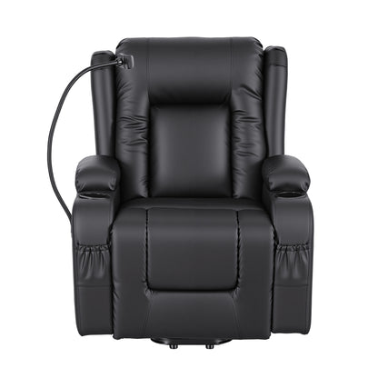 Artiss Lift Recliner Chair 8-Point Heated Massage USB Charging Port Phone Holder 135° Recline PU Leather Black