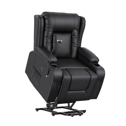 Artiss Lift Recliner Chair 8-Point Heated Massage USB Charging Port Phone Holder 135° Recline PU Leather Black