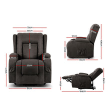 Artiss Lift Recliner Chair 8-Point Heated Massage 135° Recline Suede Fabric 180kg Wheels SAA Grey