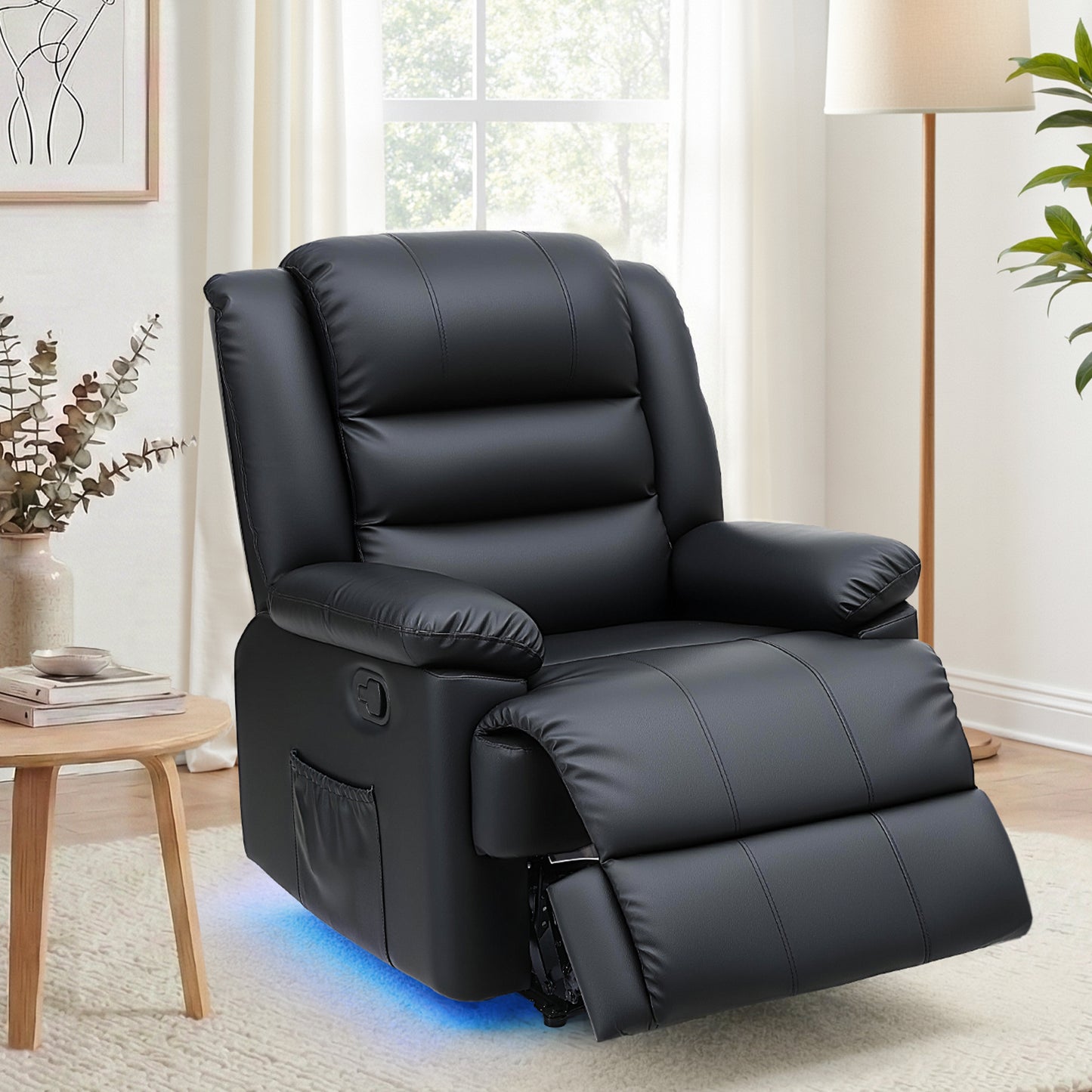 Artiss Manual Recliner Chair with 16-Colour LED | PU Leather | Black