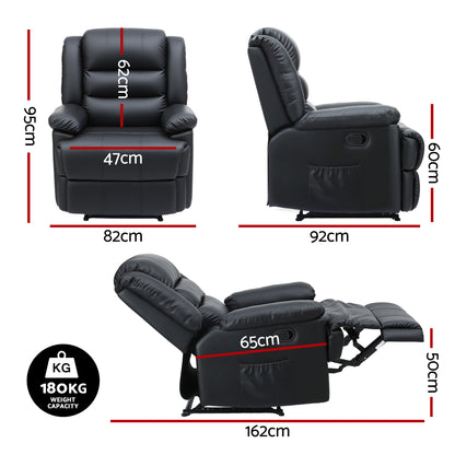 Artiss Manual Recliner Chair with 16-Colour LED | PU Leather | Black