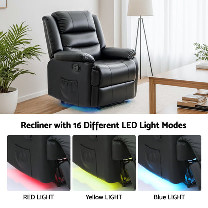 Artiss Manual Recliner Chair with 16-Colour LED | PU Leather | Black