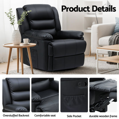 Artiss Manual Recliner Chair with 16-Colour LED | PU Leather | Black